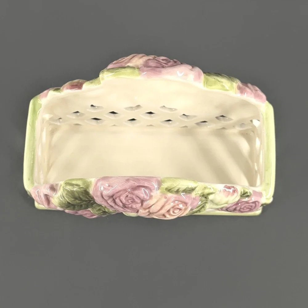 Lady Jayne Ltd Ceramic Rose Lattice Basket Stationery Set Pink Floral